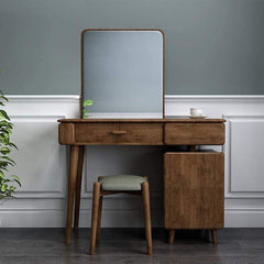 Rubberwood Vanity Dressing Table - Light Luxury Solid Wood Makeup Benches With Drawers Cabinet Stool, Not Include Mirror