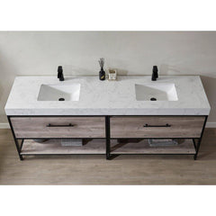 Badrieh 84 Vanity In Moxican Oak With White Composite Grain Stone Countertop Without Mirror