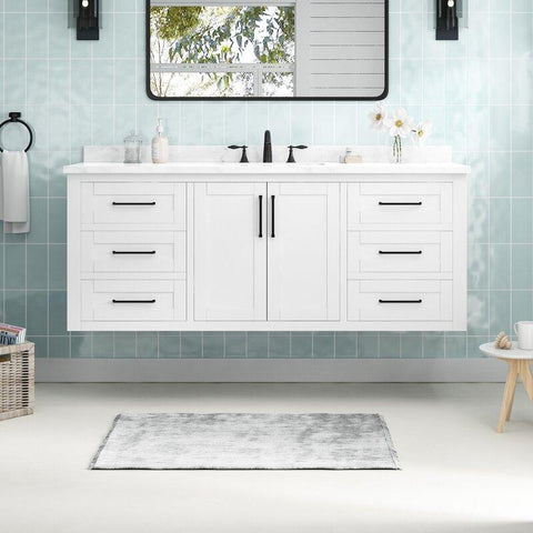 OVE Decors Ellery 60 In. Single Sink Bathroom Vanity In White With Black Hardware