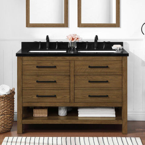 OVE Decors Chase Open Shelf 48 In. Double Sink Bathroom Vanity In Rustic Oak And White Countertop